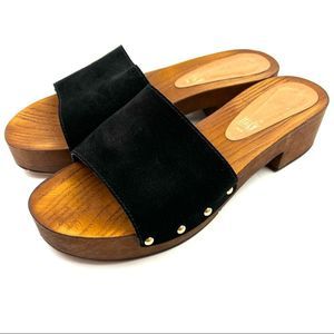 Seychelles X Anthropologie Good Spirits black suede clog slide sandals